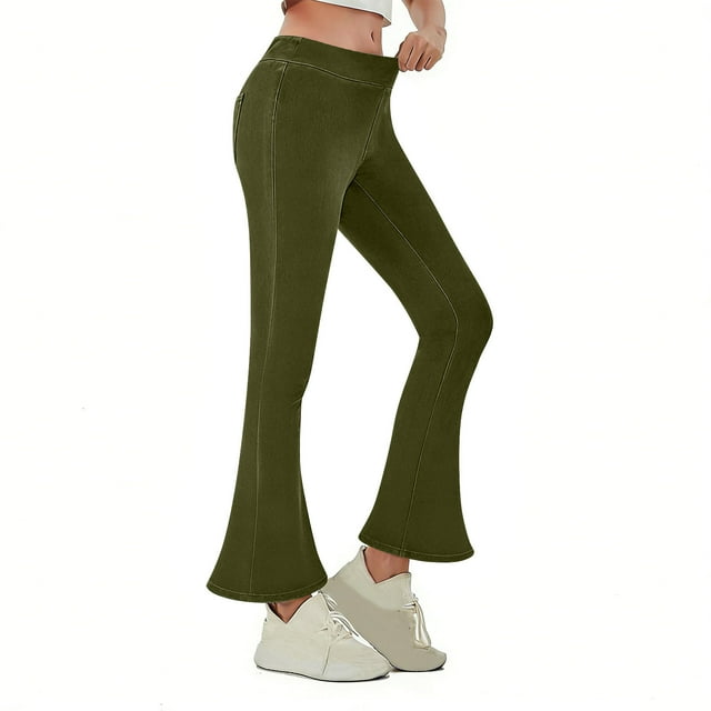 HongQid Women's Tummy Control Bell Bottom Jeans High Waisted Wide Leg Flare Pants Jeggings with Pockets