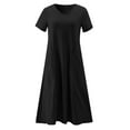 thumbnail image 5 of Wycnly Summer Dresses for Women Casual Soft Cotton Linen Plus Size Swing Tunic Maxi Dresses with Pocket 2024 Short Sleeve V-Neck Solid Long Formal Dress Black XXXL, 5 of 7