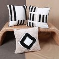 thumbnail image 3 of Funda de almohada bohemia SUNRI con bordado a rayas, color beige y negro, 3 of 8