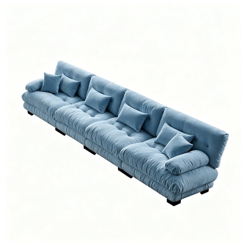 ANPPORT Cloud Couch Sleeper Sofa, Chenille Blue 4-Seater Modular Sofa, 4 Lumbar pillows, 2 Pillows, Comfy Deep Seat Cloud Sofa, Convertible L-Shaped Floor Couch for Living Room