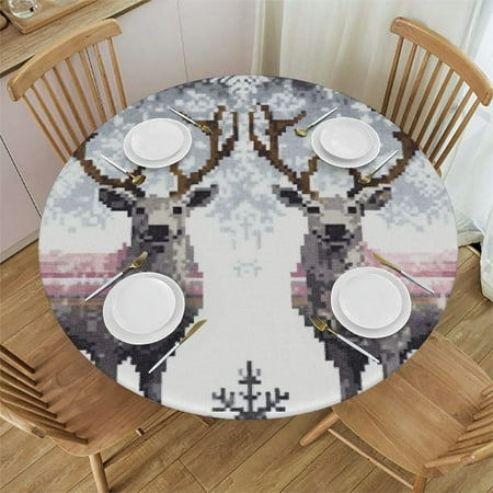 

BANET Retro Winter Deer Snowflake Round Table Cloth Polyester Tablecloth Waterproof Tablecloth Dinning Table Cover for Indoor Outdoor Party Picnic 54 -58