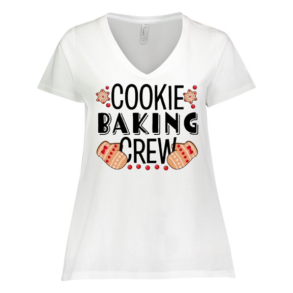 Inktastic Christmas Cookie Baking Crew with Oven Mitts Women's Plus Size V-Neck T-Shirt