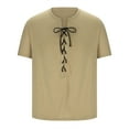 thumbnail image 3 of WREESH Men's Muscle T-Shirt with Lace-Up Casual Solid Color Short-Sleeved V-Neck Pullover Brown, 3 of 6