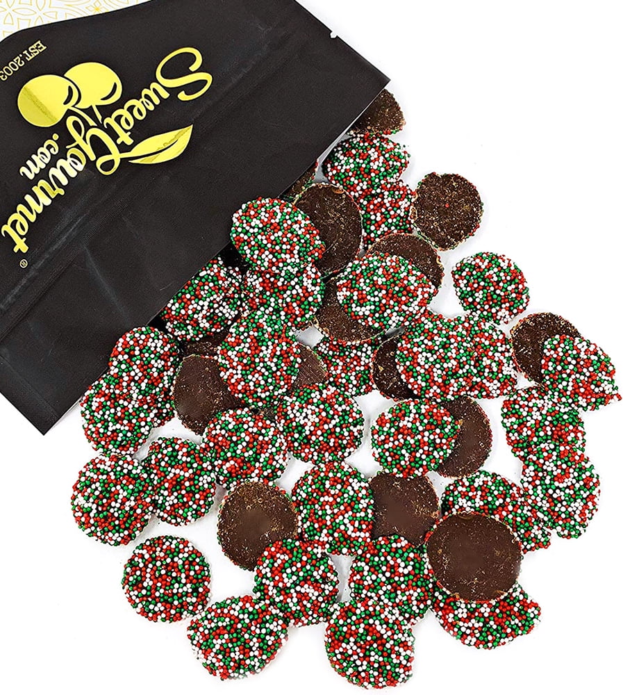 SweetGourmet Dark Chocolate Christmas Nonpareils red, white and green