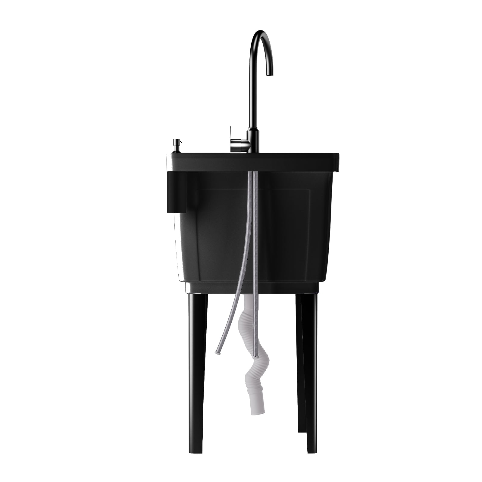 TABU Freestanding Utility Sink Laundry Tub, with Stainless Steel Faucet, Black
