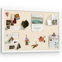 Sfugno Large Bulletin Board 30x20 inch with Linen Wood Boards Wall Decor Hanging Pin Wood Framed Display Bulletin Cork Photo Picture Board Light for Room School Office,White
