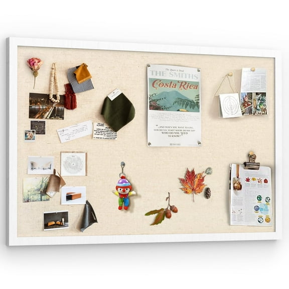 Sfugno Large Bulletin Board 30x20 inch with Linen Wood Boards Wall Decor Hanging Pin Wood Framed Display Bulletin Cork Photo Picture Board Light for Room School Office,White