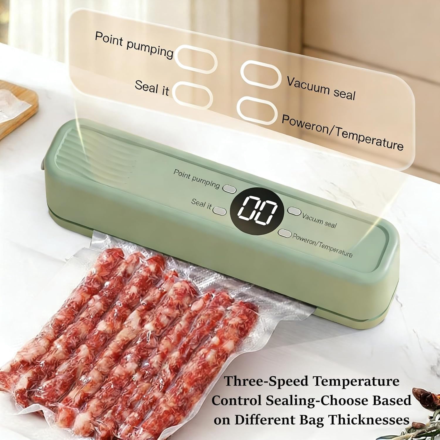Portable Vacuum Sealer for Food, Compact Vacuum Sealer & Food Sealers, Wireless 60KPA Handheld with 3-Temp Modes for Dry/Wet/Oily Items, Indoor Outdoor Use (Beige)