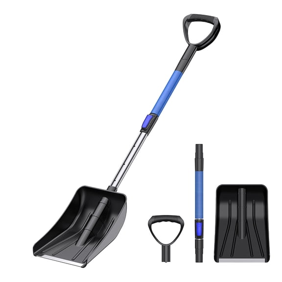 Large Snow Shovel, Extendable & Detachable for Driveway, Heavy Duty Ice Snow Removal Tool for Sidewalk, Yard, and Walkway, Ergonomic Plastic Scoop for Winter Weather