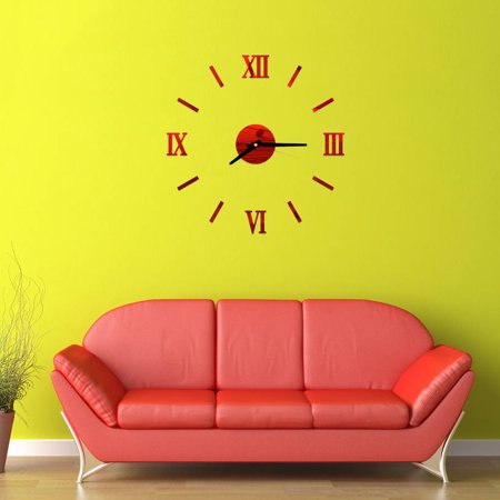 OATIPHO Large Red Frameless Acrylic Wall Clock for Modern Home and Office Decoration Silent Movement 11.8 Inches
