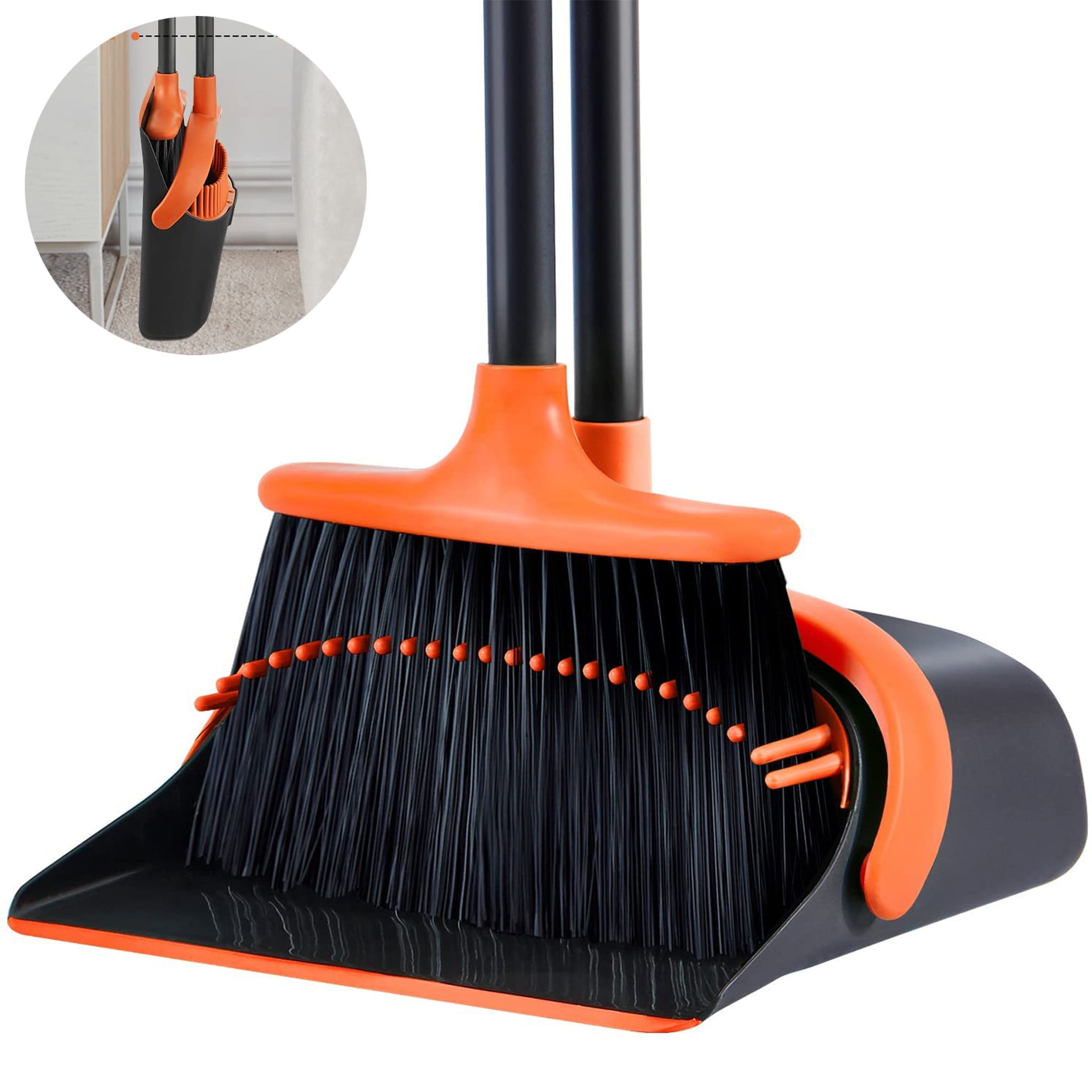 TreeLen Long Handle Broom and Dustpan Set,Upright Dust Pan Combo for Home Room, 