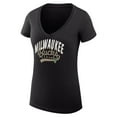thumbnail image 2 of Women's G-III 4Her by Carl Banks Black Milwaukee Bucks Filigree Logo V-Neck Fitted T-Shirt, 2 of 3