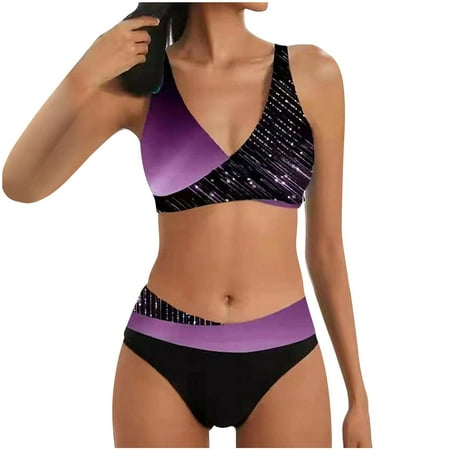 Patlollav Womens Bikini Sets High Waisted Sporty Two Piece Swimsuits Color Block Cheeky High Cut Bathing Suits