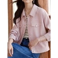thumbnail image 3 of Solid Color Single-Breasted Polo Collar Short Jacket with Convenient Pockets, Pink, X-Large, 3 of 5