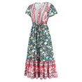thumbnail image 4 of Vedolay Plus Size Maxi Dress For Women Women's Boho Floral Print Square Neck Flounce Sleeve A Line Long Dress,B L, 4 of 5