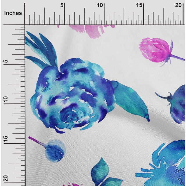 oneOone Polyester Lycra Fabric Flower & Leaves Watercolor Print Fabric BTY 56 Inch Wide