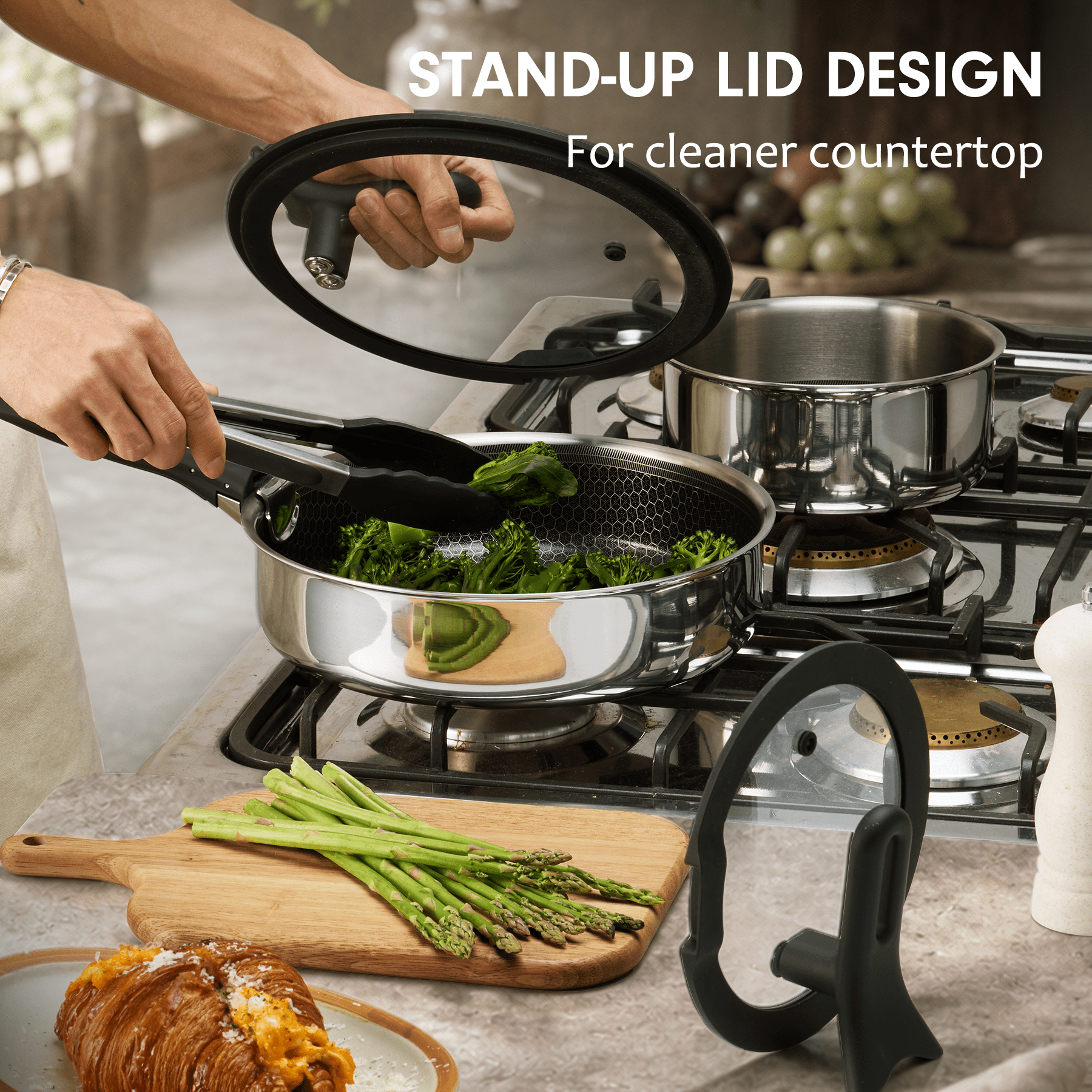 Carote 21-Piece Stainless Steel Cookware Set with Detachable Handle, Ceramic Hybrid Non-Stick, Easy Stacking, Stand-up Lid, Oven/Dishwasher Safe, Black