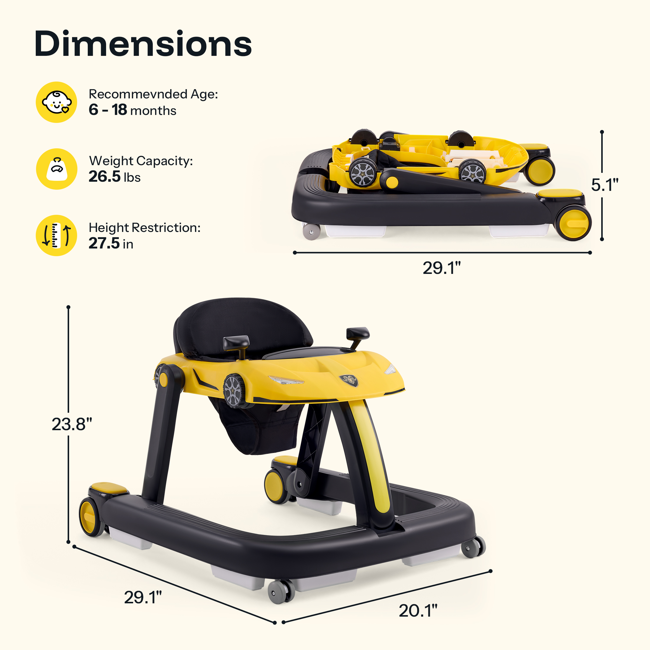 HARPPA Adjustable Baby Walker, Yellow photo 8