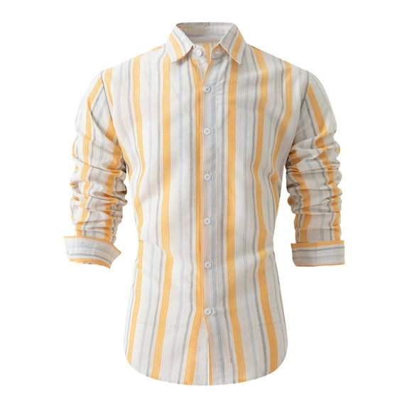 Lmnyox Striped Shirts for Men Dressy Casual Long Sleeve Shirts Slim Button Down Collared Cotton Linen Shirt