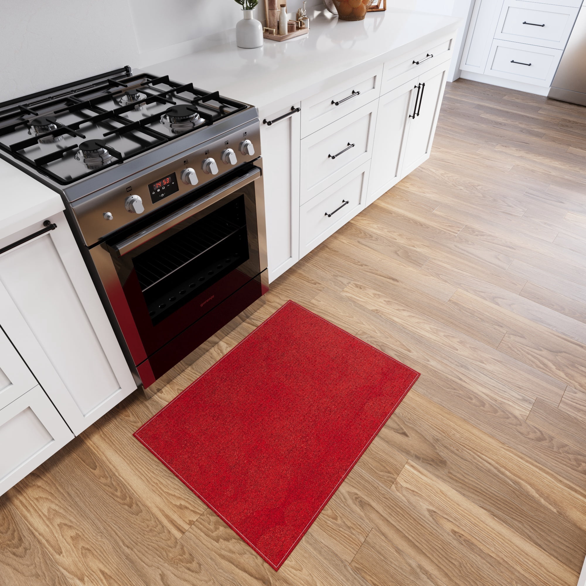 Ottomanson Modern Entryway Rug 3x4 Non-Slip Area Rug for Kitchen Bedroom Bathroom, 2'7" x 4', Red