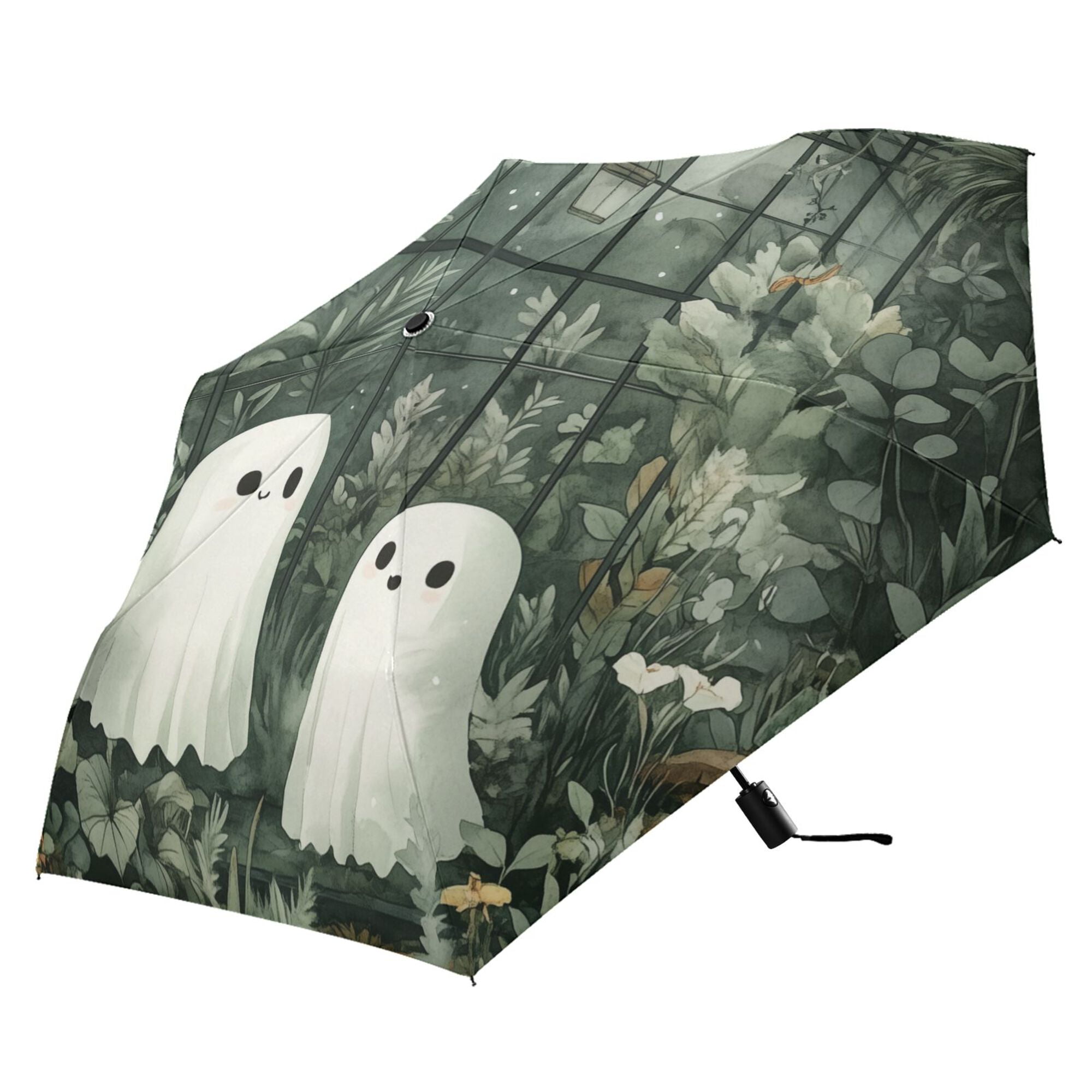 FORMRS Travel Umbrella Folding Auto Open Close Windproof Rain UV Protection, Cute Ghosts Playing