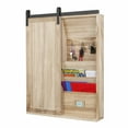 thumbnail image 2 of HomeStock Elegant Escape Solid Wood Barn Door Style Wall Organizer with Corkboard and Letter and Key Storage in Distressed Natural Finish, 2 of 9