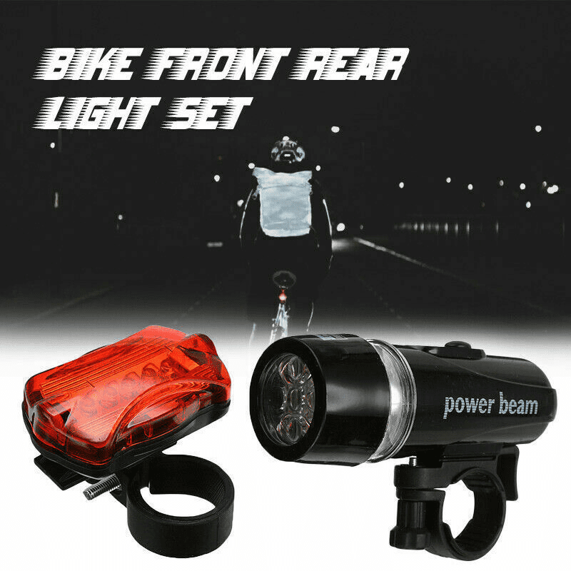 5 LED Lamp Bike Bicycle Front Head Light Rear Safety Flashlight Waterproof Set 