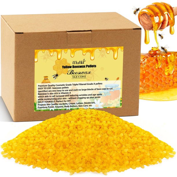 Pellets de cera de abeja WUna, aptos para uso alimentario, 4,54 kg, color amarillo, para bricolaje