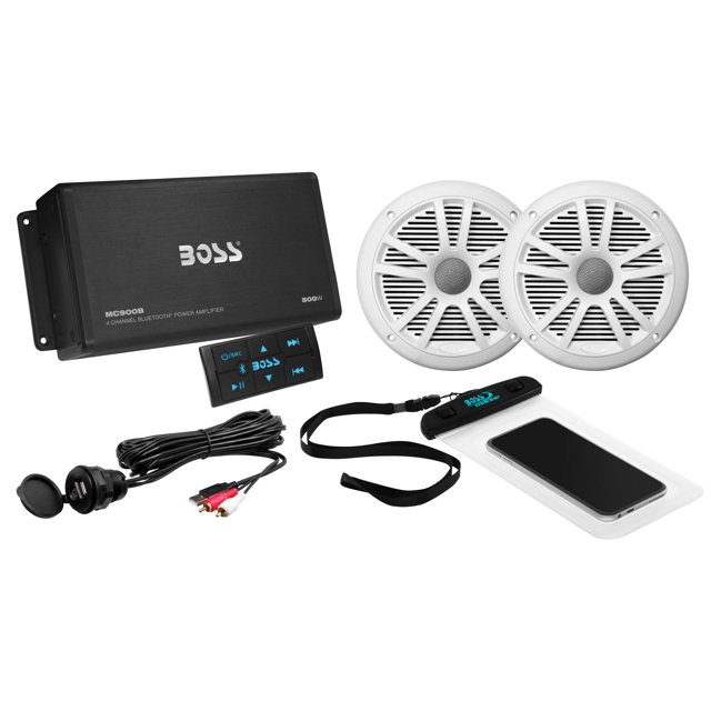 Boss Audio ASK902B.6 Marine Audio Amplifier, Speakers, USB Cable, & Phone Pouch