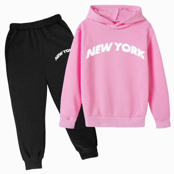 Big Girls Sweatshirt Set Casual Long Sleeve Teen Girl's Fall Pullover Legging Pants Printed 2 Piece Outfit for 1-15Y,7-8 Years,Pink