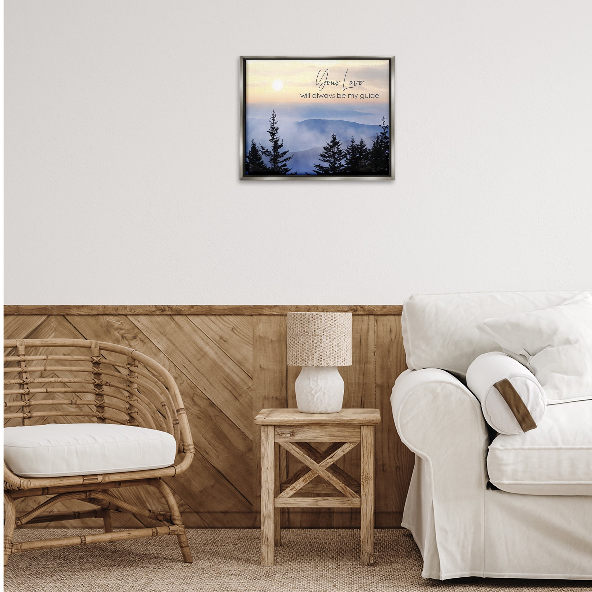 Stupell Industries Love Will Be My Guide Landscape Painting Gray Floater Framed Art Print Wall Art, 21 x 17