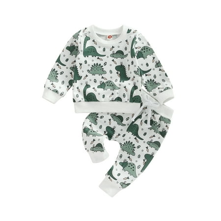 

Seyurigaoka Toddler Boys 2Pcs Pullover Tops Outfits Dinosaur Print Long Sleeve Sweater Shirts and Elastic Casual Drawstring Pants Suit