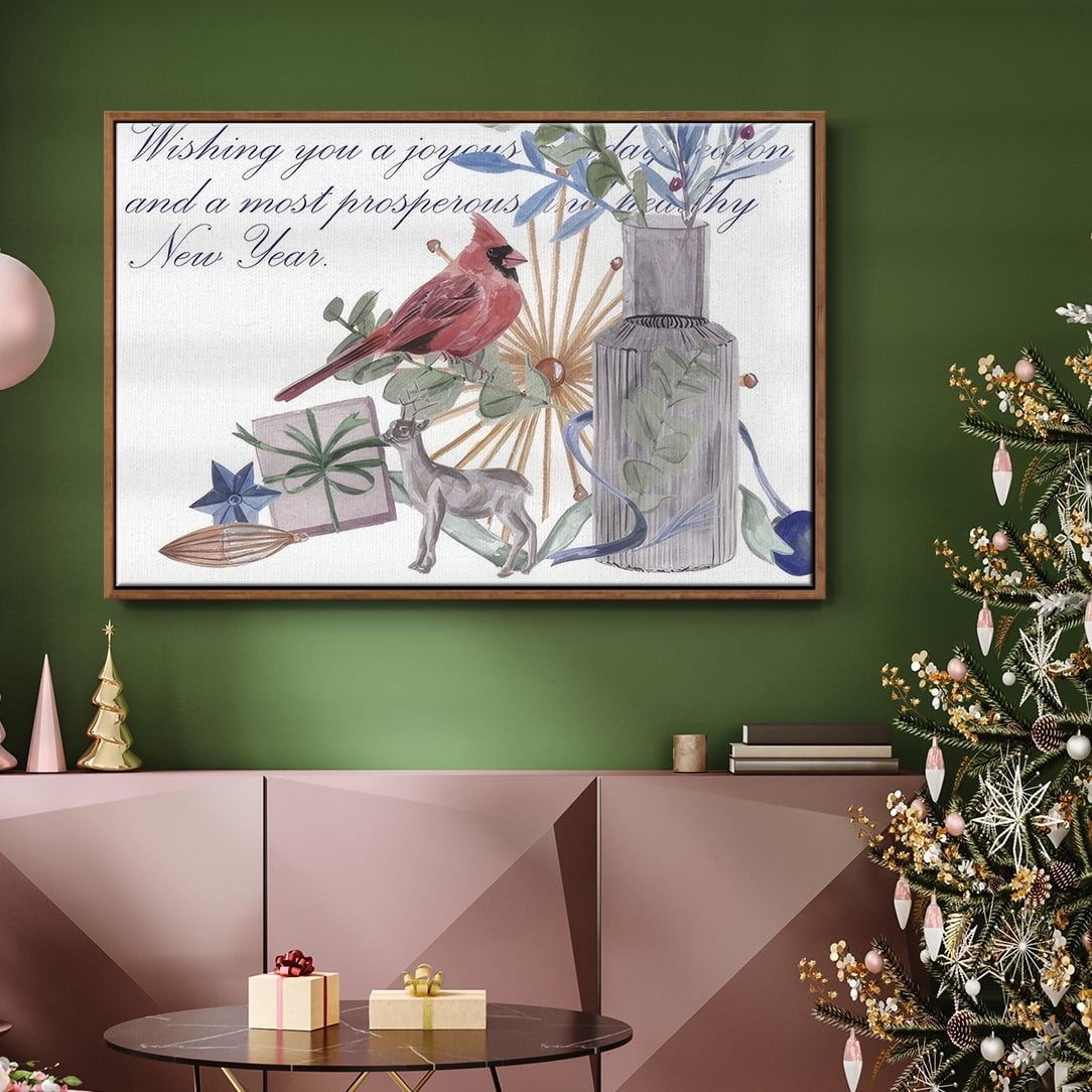 Warm Wishes Collection A - Framed Gallery Wrapped Holiday Canvas - 17 x 25 - Rosewood Frame
