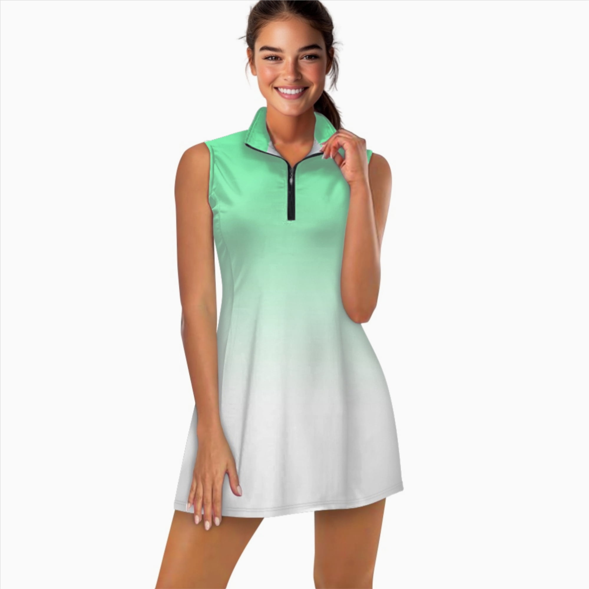 sage green athletic dress Aesthetic And White Gradient Sports Dresses Women Tennis Outdoor Badminton Golf Quick-Drying And Breathable Sports Dress, Women's Quince dress