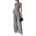 thumbnail image 3 of Stichou Womens Summer 2 Piece Outfit Set Dressy Casual Sleeveless Tank Tops Crew Neck Wide Long Leg Pants with Pockets Gray S, 3 of 8