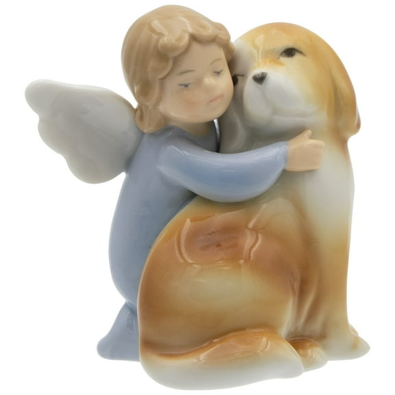 Embracing Angel and Puppy 3-1/2" Porcelain Figurine