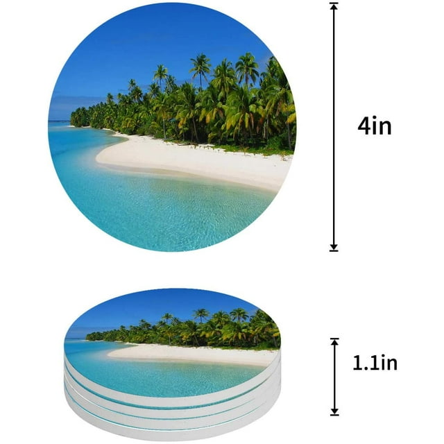RYLABLUE Plage Hawaïenne Ensemble de 8 Coaster Rond pour les Boissons, Absorbant en Céramique Coasters en Pierre Tapis de Tasse avec Base en Liège pour la Maison Cuisine Salle Café Table Bar Décor