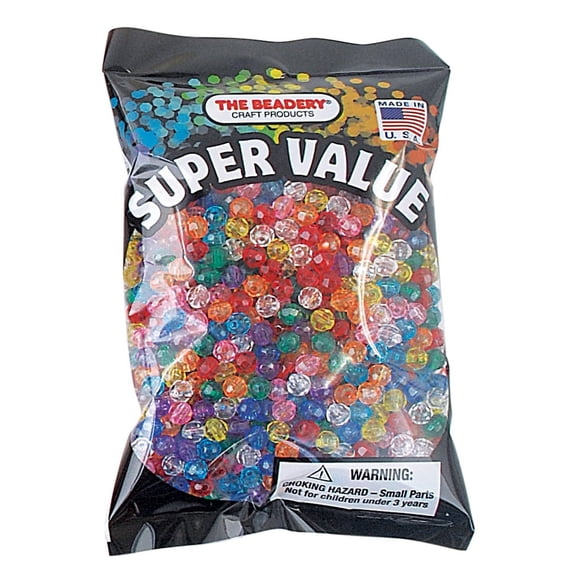 The Beadery 6mm Faceted Plastic Beads in Transparent Multi Colors, 1080 Pieces