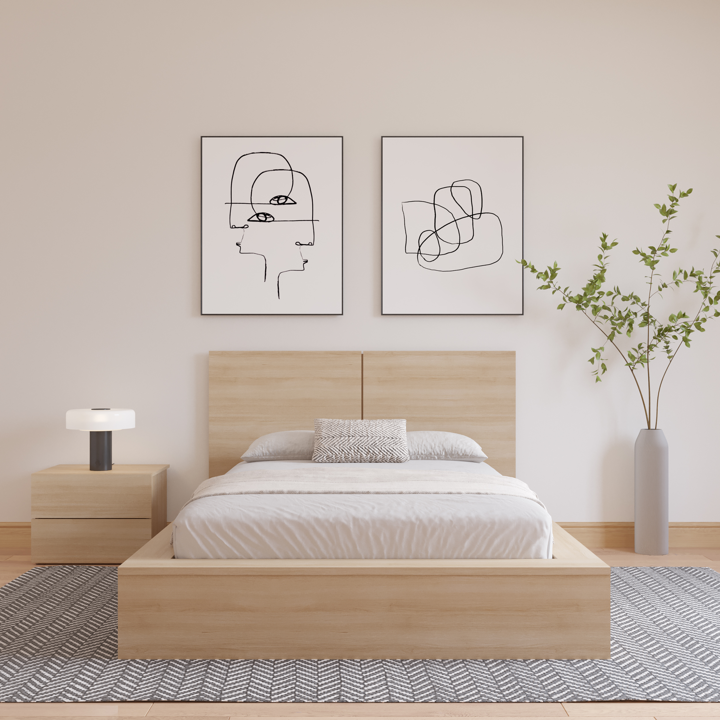 Nexera James Full Size Panel Headboard, Natural Blonde Oak