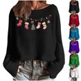 thumbnail image 5 of Craaazy Women's Shirts Winter Christmas Printed Round Neck Blouses Coarse Woven Stripe Long Sleeved Pullover Top Gifts For Women, 5 of 7