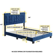 Boyd Sleep Pisa Blue Velvet Full Size Fully Upholstered Platform Bed Frame with Adjustable Headboard