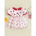 thumbnail image 3 of Suealasg Kids Girl Valentine’s Day Dress 9M 1T 2T 3T 4T Short Sleeve Doll Collar Heart Print Tulle Dress Toddler Baby Girls Spring Cute A-Line Dress, 3 of 8