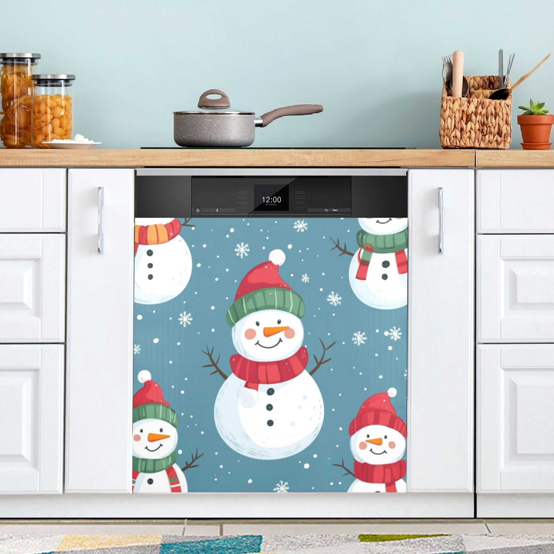 Dishwasher Magnetic Sticker 23x26 Inch Refrigerator Magnetic Sticker Washing Machine Magnetic Sticker Kitchen Panel Magnetic Sticker Home Decor Christmas Lovely Snowman
