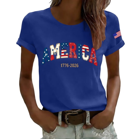 MEICHEN Women's Retro 250th Anniversary Casual T Shirt Flag Patriotic Shirt Summer Cotton Short Sleeve Tops