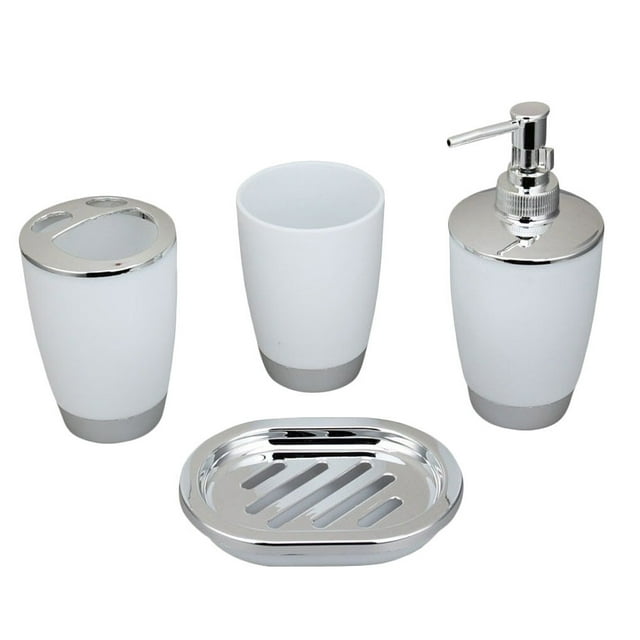4pcs Bathroom Accessory Set PP Plastic Bathroom Suit Cup Toothbrush Holder Soap Dish Dispenser Kit