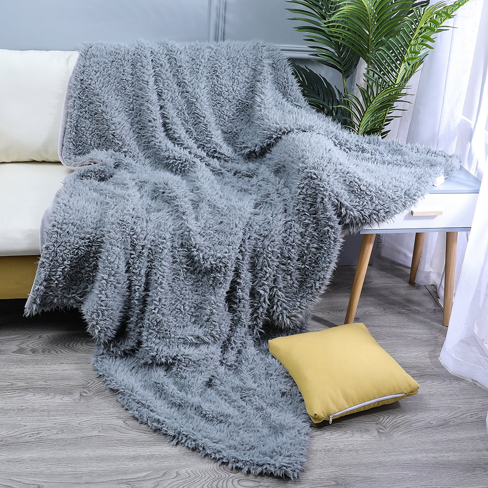 Plush Warm Fluffy Hypoallergenic Blanket for Bed Couch During Fall Winter Spring at Home Standard Size 47” x 70” Blue&Grey Ashler Light Weight Microfiber Cotton Blend Luxury Long Throw Blanket 