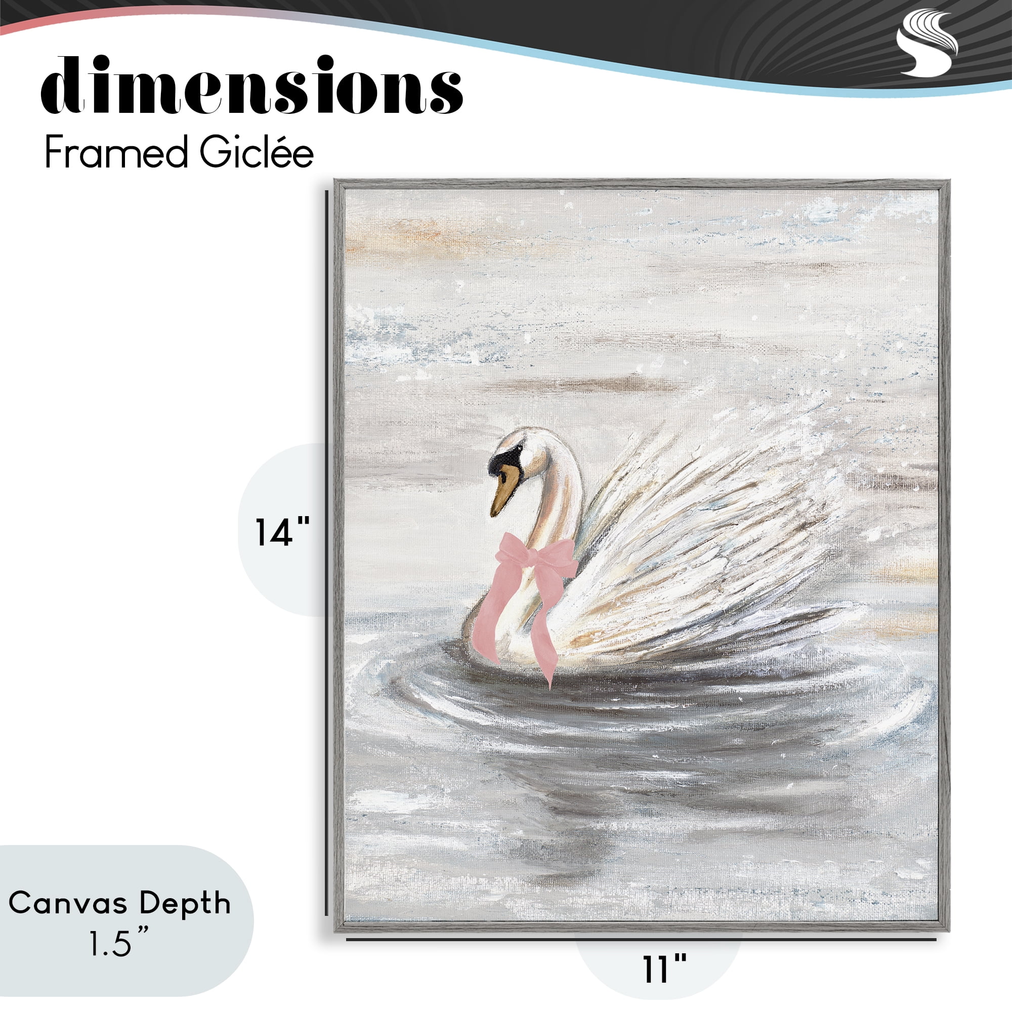 Stupell Industries Swan With Pink Bow & Ripples Gray Framed Giclee Art, design by Patricia Pinto