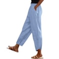 thumbnail image 2 of PiGOGI Women's Summer Elastic Waist Pants, Casual Linen Pocket Trousers Blue 3XL, 2 of 9