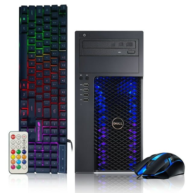 Gaming PC Dell Desktop RGB Computer Intel Quad I5 up to 3.6GHz + Radeon RX 580 8G GDDR5, 16GB RAM, 128G SSD + 2TB, RGB Keyboard & Mouse, WiFi & Bluetooth, DVD, Win 10 Pro Refurbished Grade A