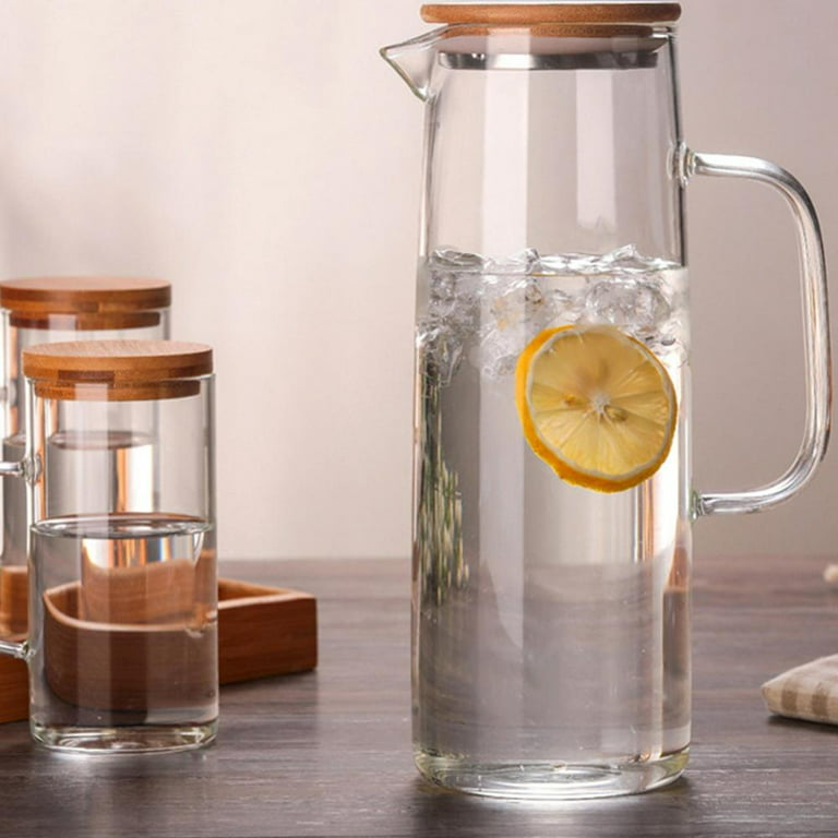 Magazine Glass Pitcher with Bamboo Lid / Water Carafe with Handle - Good  Beverage Pitcher for Homemade Juice & Iced Tea 